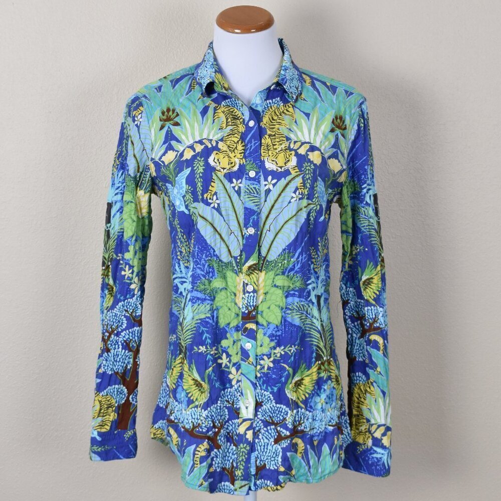 J. Mclaughlin Jungle Print Button Front Blouse S - image 1